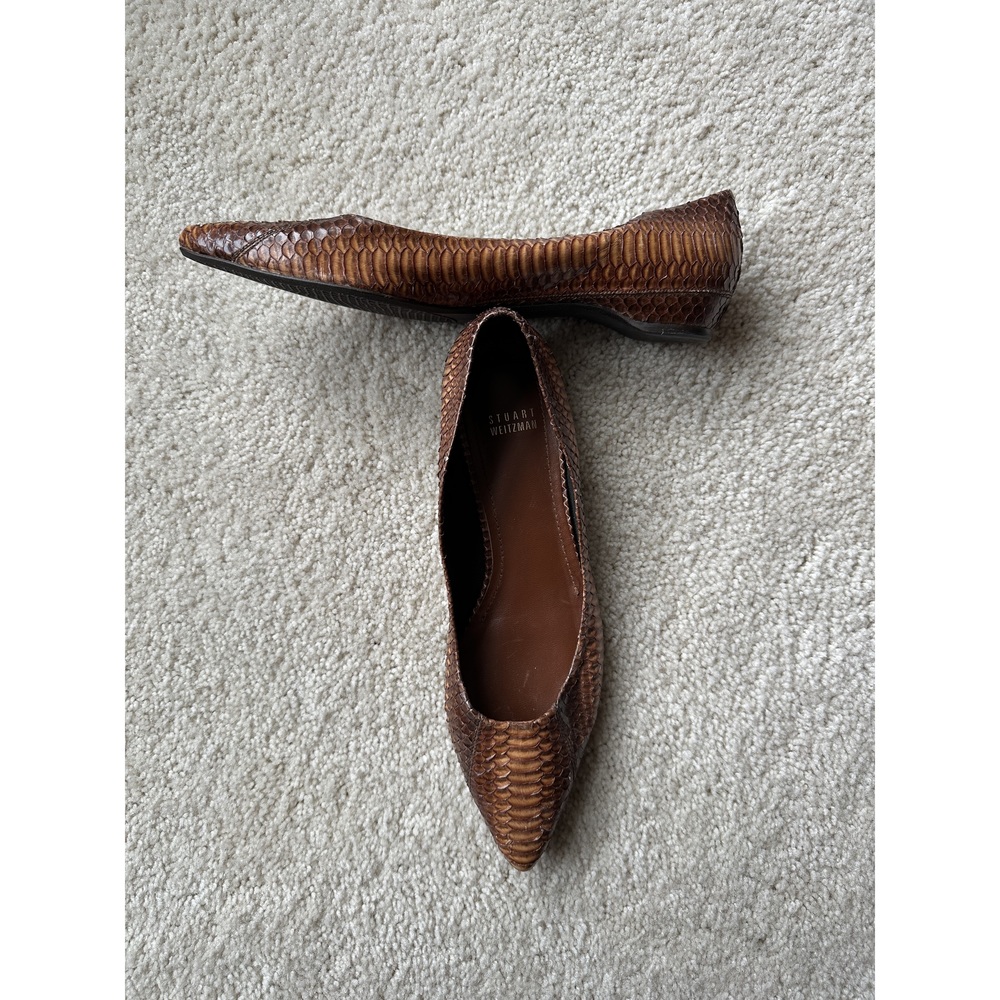 Stuart Weitzman Snakeskin Brown Pointed Flats - image 8
